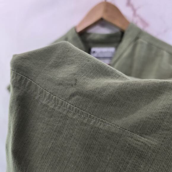 Columbia Shirt Womens XL Green Linen Button Vintage Camp Short Sleeve Mandarin - Picture 12 of 13